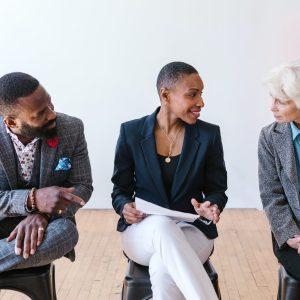 people talking while sitting